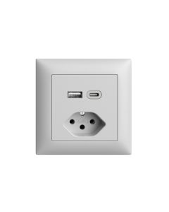 Feller EDIZIOdue Steckdose 1x USB A, 1x USB C 3 A, 15 W, Hellgrau