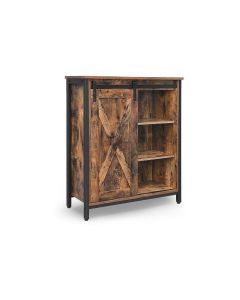 VASAGLE Kommode mit Schiebetür 70 x 80 cm, Braun/Schwarz