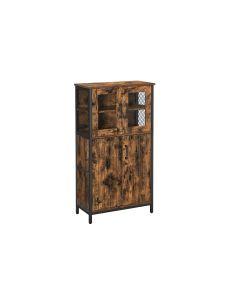 VASAGLE Kommode mit Türen aus Glas 60 x 108 cm, Braun/Schwarz