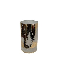 Dameco Weihnachtswindlicht Hirsch im Wald Gold/Weiss, Glas