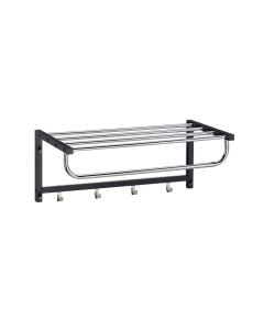 relaxdays Wandgarderobe mit Ablage 4 Haken, Schwarz/Silber