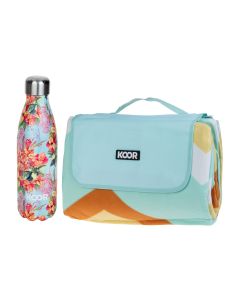 KOOR Picknickdecke 200 x 250 cm und Trinkflasche 500 ml Mint
