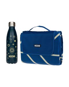 KOOR Picknickdecke 200 x 250 cm und Trinkflasche 500 ml Onda-Blu