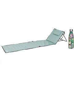 KOOR Strandmatte mit Kopfstütze und Trinkflasche 500 ml Grün