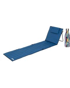 KOOR Strandmatte mit Kopfstütze und Trinkflasche 500 ml Blau