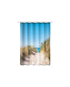 Kleine Wolke Duschvorhang Borkum 180 x 200 cm, Beige/Grün/Hellblau
