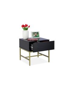 relaxdays Nachttisch mit 1 Schublade 50 x 50 cm, Gold/Schwarz