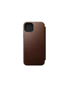 Nomad Book Cover Modern Leather Folio iPhone 15 Plus Braun