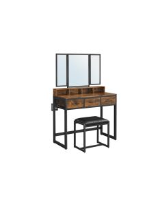 VASAGLE Schminktisch mit Hocker 90 x 141 cm, Braun/Schwarz