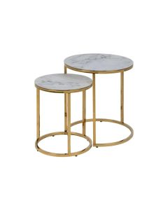 AC Design Couchtisch Alisma 2 Stück, rund, Gold/Weiss