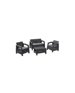 AlliBERT Corfu Lounge Wicker Set, Graphit, inkl. Kissen