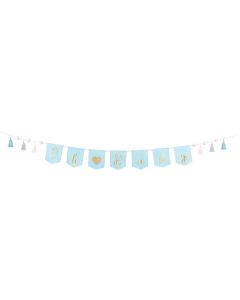 Partydeco Girlande Oh Baby 2.5 m, Blau/Gold
