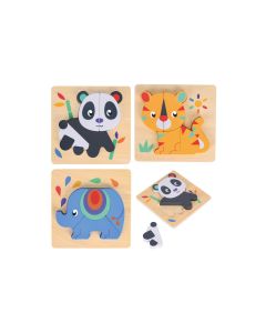 Spielba Holzspielwaren Puzzle-Set mit Panda, Elefant, Giraffe