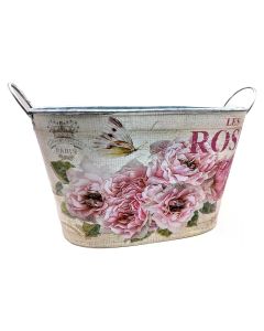 CHALET Zinktopf 28 x 17 x 16 cm, Rosa/Hellbeige