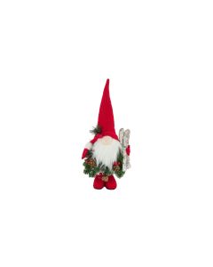 CHALET Weihnachtsfigur Gnom mit Ski 35 cm, MDF, Grün/Rot