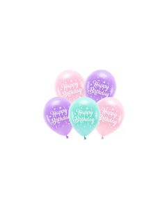 Partydeco Luftballon Happy Birthday Ø 26 cm, 5 Stück, Rosa