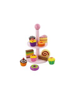 Viga Spiel-Lebensmittel Cupcakes mit Kuchenregal