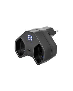 STEFFEN Abzweigstecker 2 x T13 USB-C, Schwarz, drehbar 320°