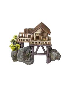 Nobby Aqua Ornaments Holzhaus mit Pflanzen 23 x 12.3 x 17 cm