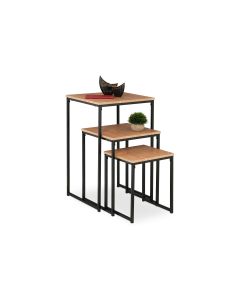 relaxdays Beistelltisch 3er Set Hellbraun/Schwarz