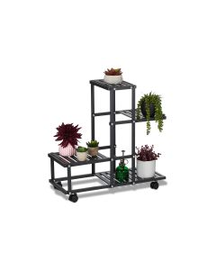 relaxdays Pflanzenständer mit Rollen 60.5 cm, Schwarz
