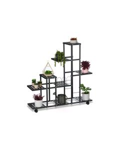 relaxdays Pflanzenständer mit Rollen 91.5 cm, Schwarz