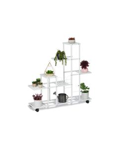 relaxdays Pflanzenständer mit Rollen 91.5 cm, Weiss