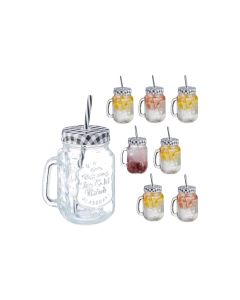 relaxdays Trinkglas Summer 500 ml, 8 Stück, Schwarz/Transparent/Weiss