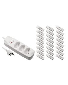 FURBER.power Steckdosenleiste 3x T13 mit Schalter, 25 Stück, Weiss