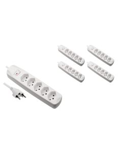 FURBER.power Steckdosenleiste 5x T13 mit Schalter, 5 Stück, Weiss