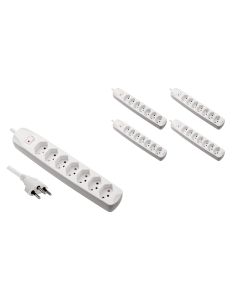 FURBER.power Steckdosenleiste 7x T13 mit Schalter, 5 Stück, Weiss