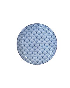 Haynan Speiseteller Zen Fächer M, 1 Stück,Blau/Weiss