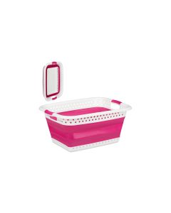 relaxdays Wäschekorb  37 l, Pink/Weiss