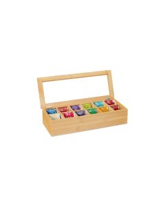 relaxdays Teebeutel-Box 12 Fächer, Hellbraun