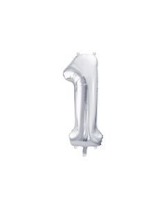 Partydeco Folienballon Zahl 1 gross 86 cm, silber, 1 Stück