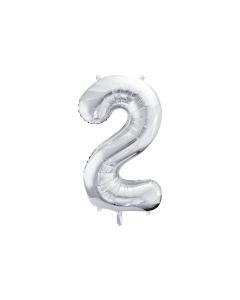 Partydeco Folienballon Zahl 2 gross 86 cm, silber, 1 Stück