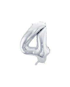 Partydeco Folienballon Zahl 4 gross 86 cm, silber, 1 Stück