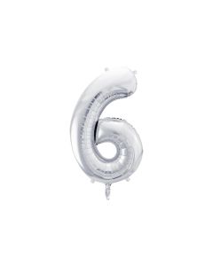Partydeco Folienballon Zahl 6 gross 86 cm, silber, 1 Stück