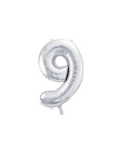 Partydeco Folienballon Zahl 9 gross 86 cm, silber, 1 Stück