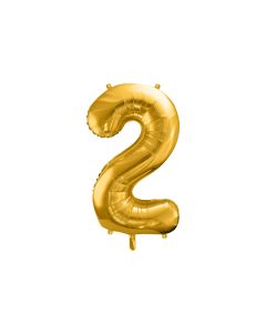 Partydeco Folienballon Zahl 2 gross 86 cm, gold, 1 Stück