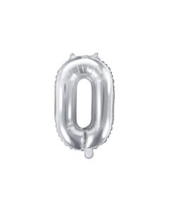 Partydeco Folienballon Zahl 0 klein 35 cm, silber, 1 Stück