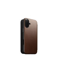Nomad Book Cover Modern Leather iPhone 16 Plus Braun