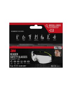 3M Schutzbrille SecureFit 420 mit +2.0 Dioptrie, Transparent
