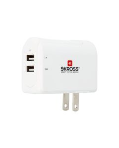 SKROSS USB-Wandladegerät US, 2 x USB-A, 17 W, Weiss