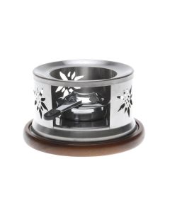 Nouvel Fondue-Rechaud Edelweiss mit Akazienholz, Silber