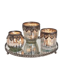 G. Wurm Windlicht 25 x 9 x 25 cm Set auf Spiegeltablett