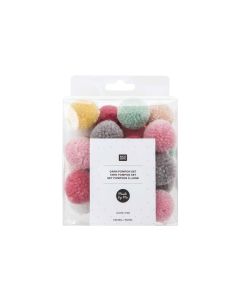 Rico Design Pompon Set Ø 3 cm Pastell Mix, 24 Stück
