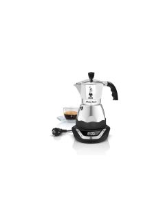 Bialetti Espressokocher Moka Timer 3 Tassen, Schwarz/Silber